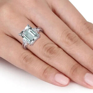 925 Sterling Silver Womens Rings Emerald Green Gem Square Cut Ring Peridot 6-7